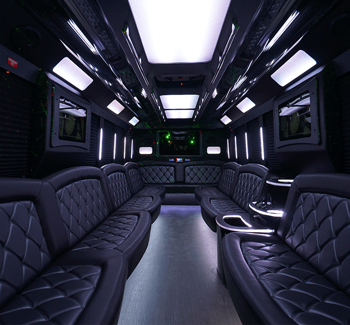 Plymouth party bus rental with luxe interiors